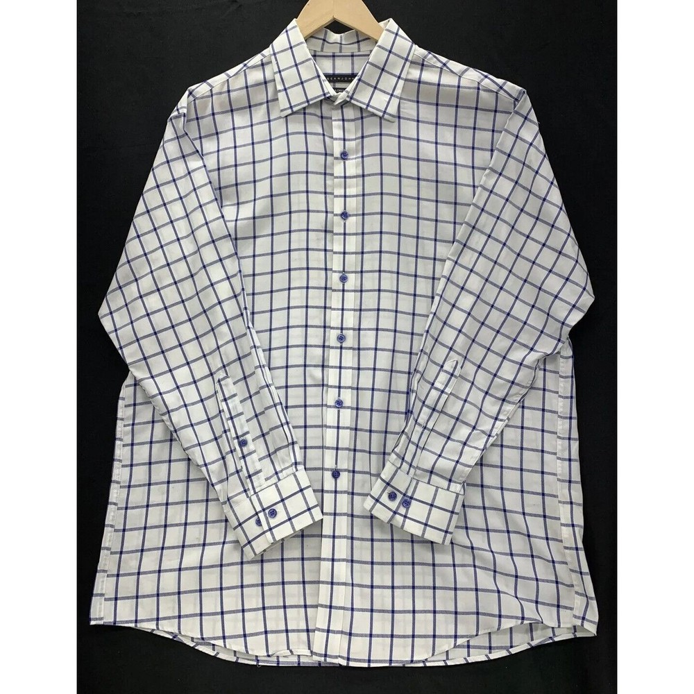 Sean John 100% Cotton Button Down Long Sleeve Shirt 17 32/33 White Blue Stripes
